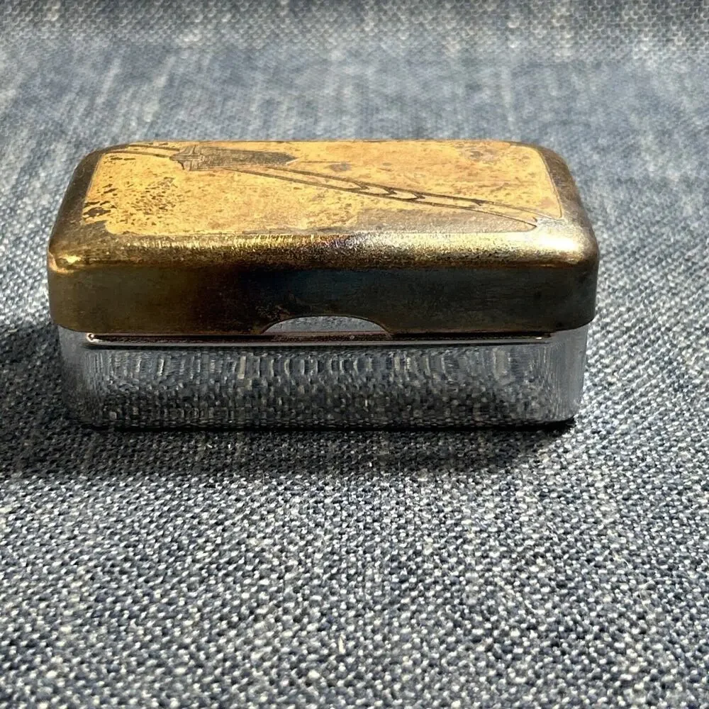 Art Deco Mini Pocket Inlaid Metal Cigarette Decorative Ashtray Case Portable